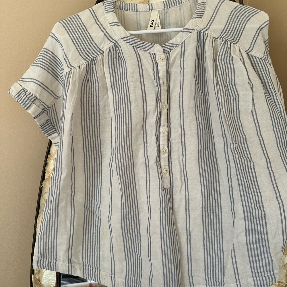 Pact Blue and White Striped Women's Blouse